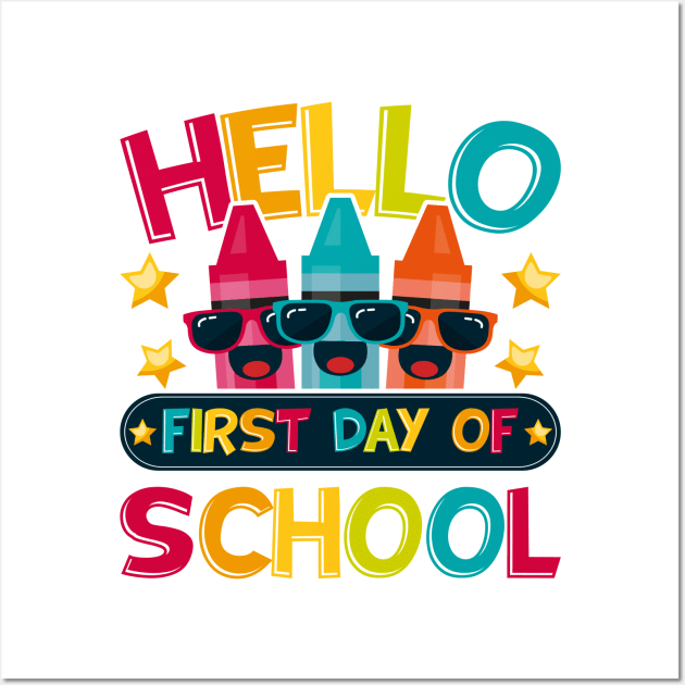 Hello First Day Of School Wall Art by teevisionshop